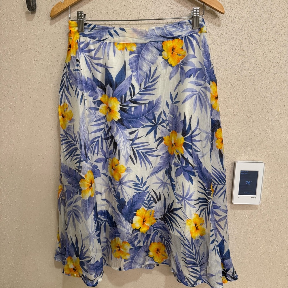Anthropology J.O.A. Los Angeles Hibiscus Cotton  Skirt Blue and Yellow S